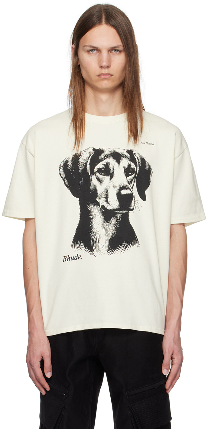 Shop Rhude Off-white 'fox Hound' T-shirt In Vtg White