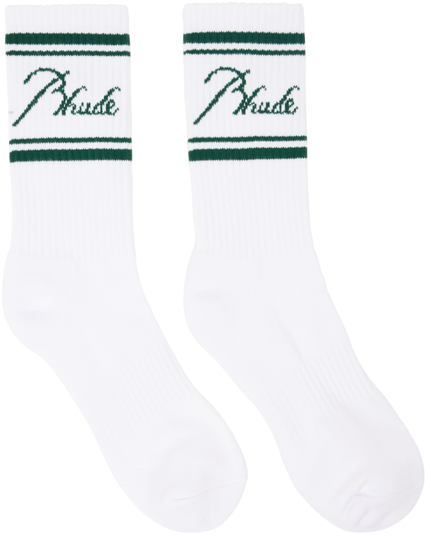 White Script Logo Socks