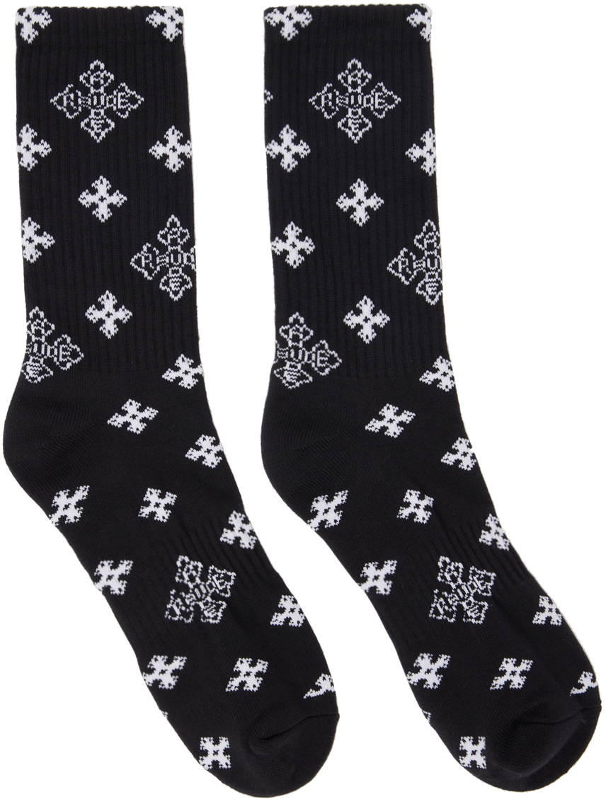 Black Cross Paisley Jacquard Socks