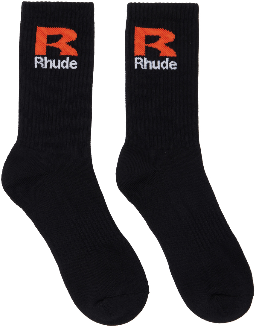 Shop Rhude ブラック R ソックス In Black/orange