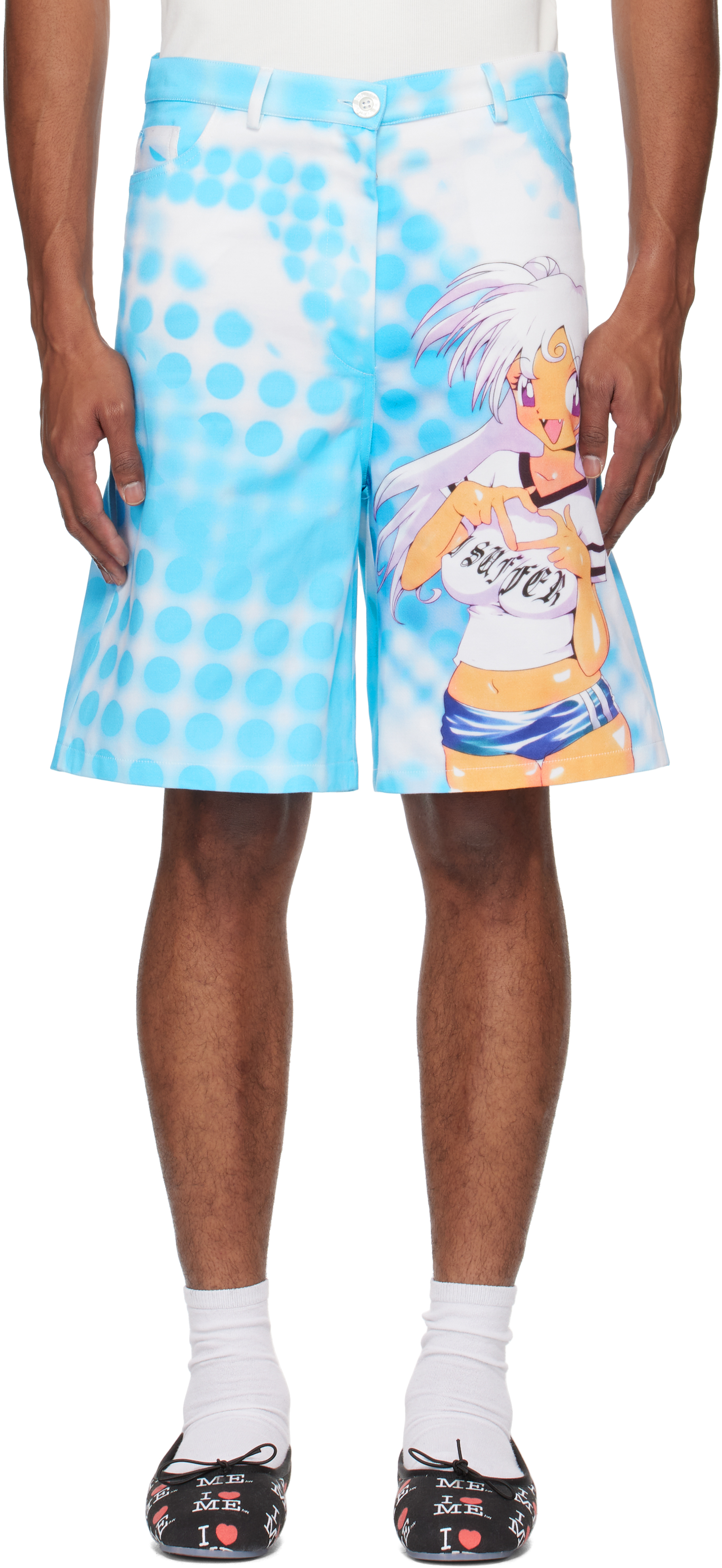 ワンピース ASHLEY WILLIAMS SSENSE Exclusive Blue Manga Poster Shorts by Ashley Williams