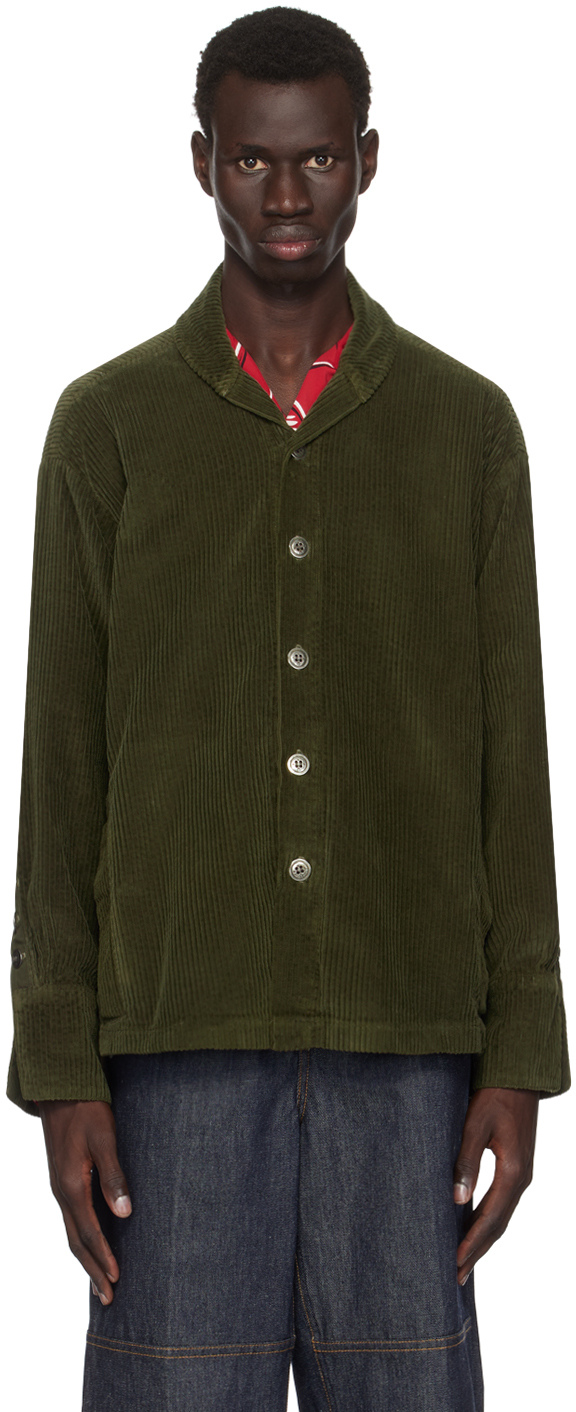 Khaki Corduroy Shawl Collar Boxy Jacket