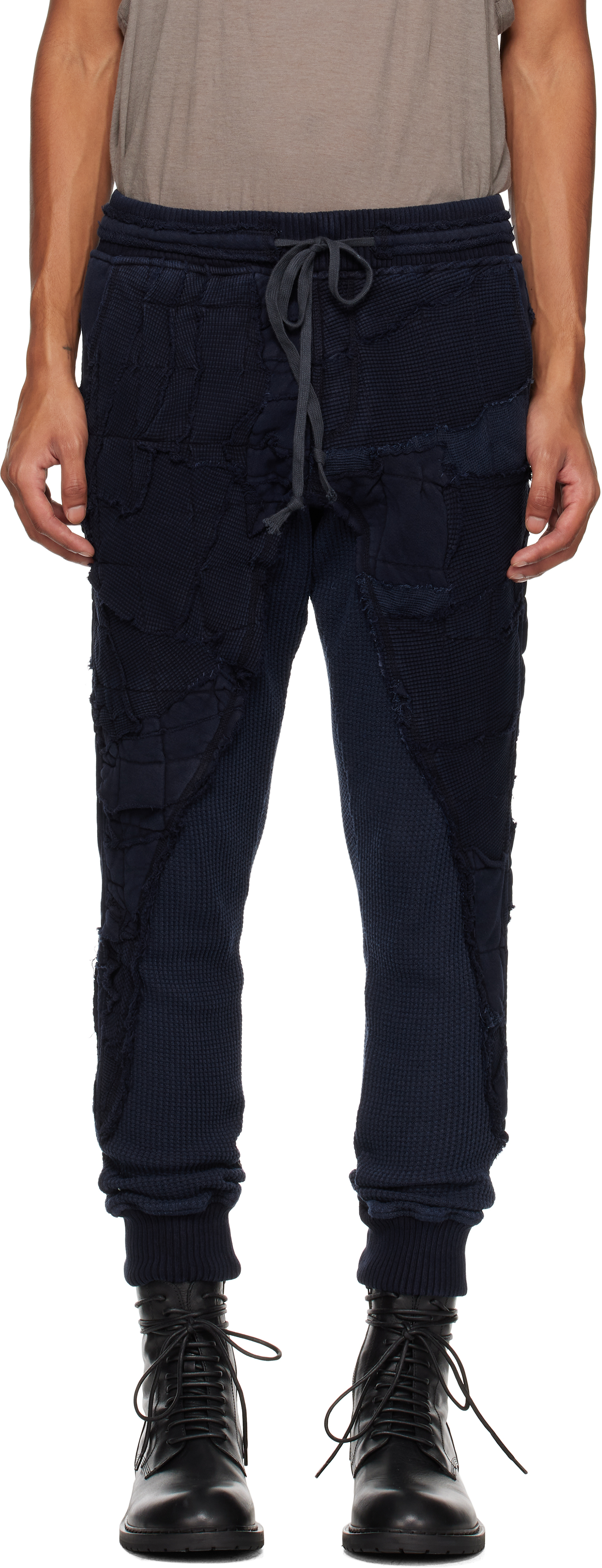 Shop Greg Lauren Navy Stitchwork 50/50 Sweatpants