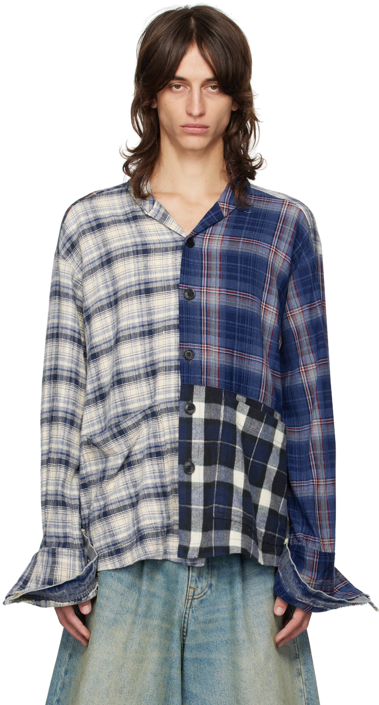 Multicolor Mixed Plaid Shawl Collar Boxy Shirt