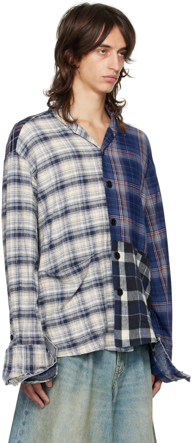 Greg Lauren Multicolor Mixed Plaid Shawl Collar Boxy Shirt | Smart Closet