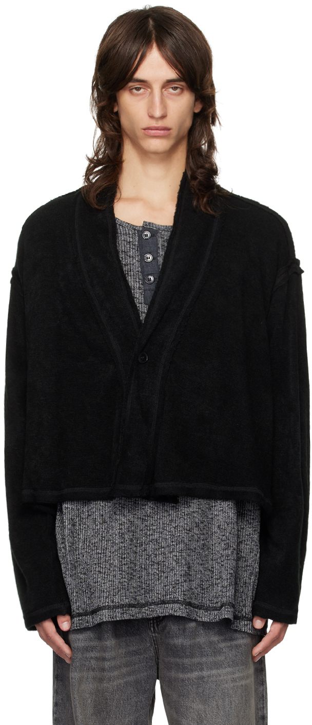 Shop Greg Lauren Black Knit Wool Gl1 Cardigan