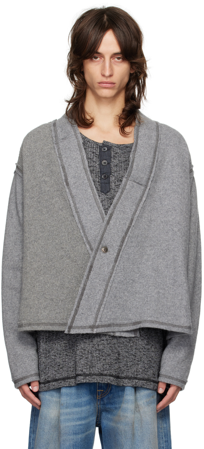 Shop Greg Lauren Gray Knit Wool Gl1 Cardigan In Grey