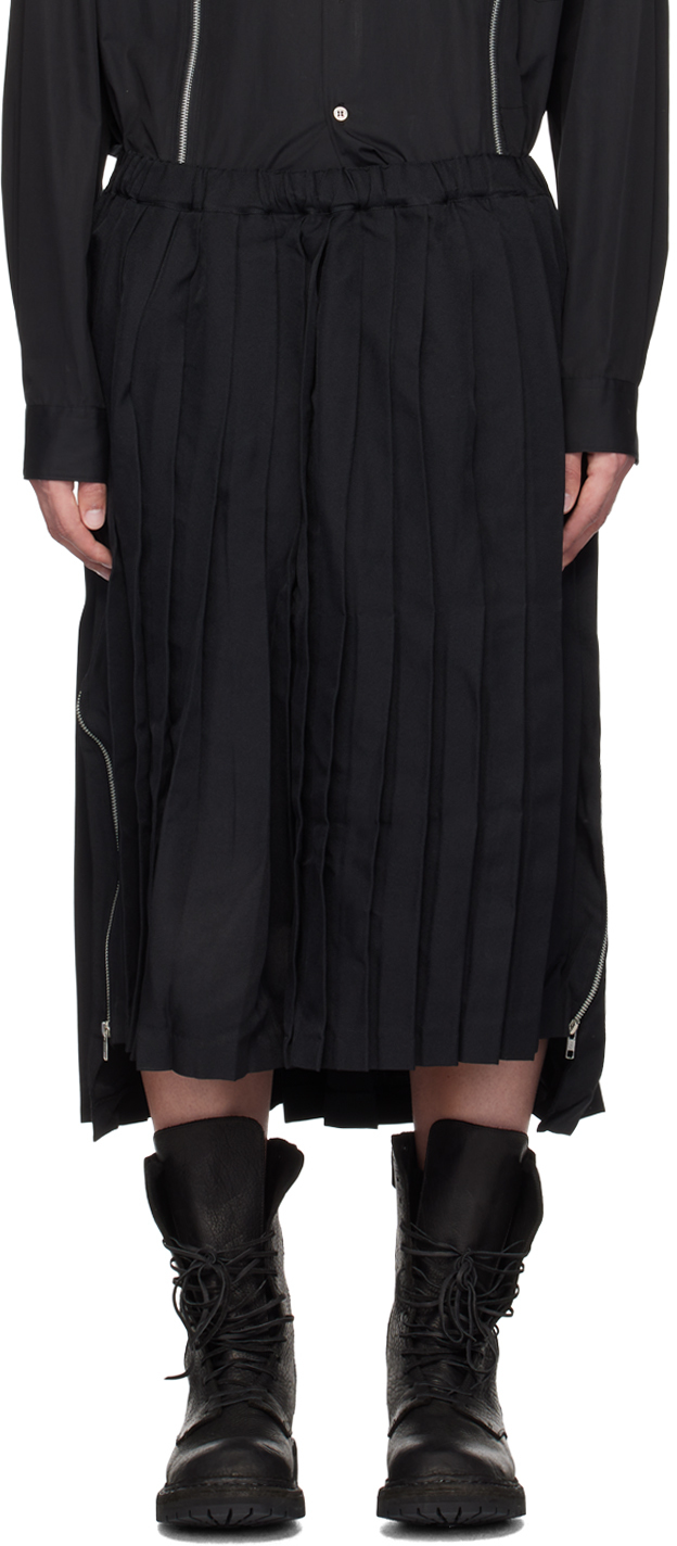 Black Pleated Midi Skirt