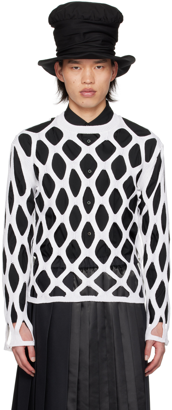 Black Comme Des Garçons White Cutout Sweater