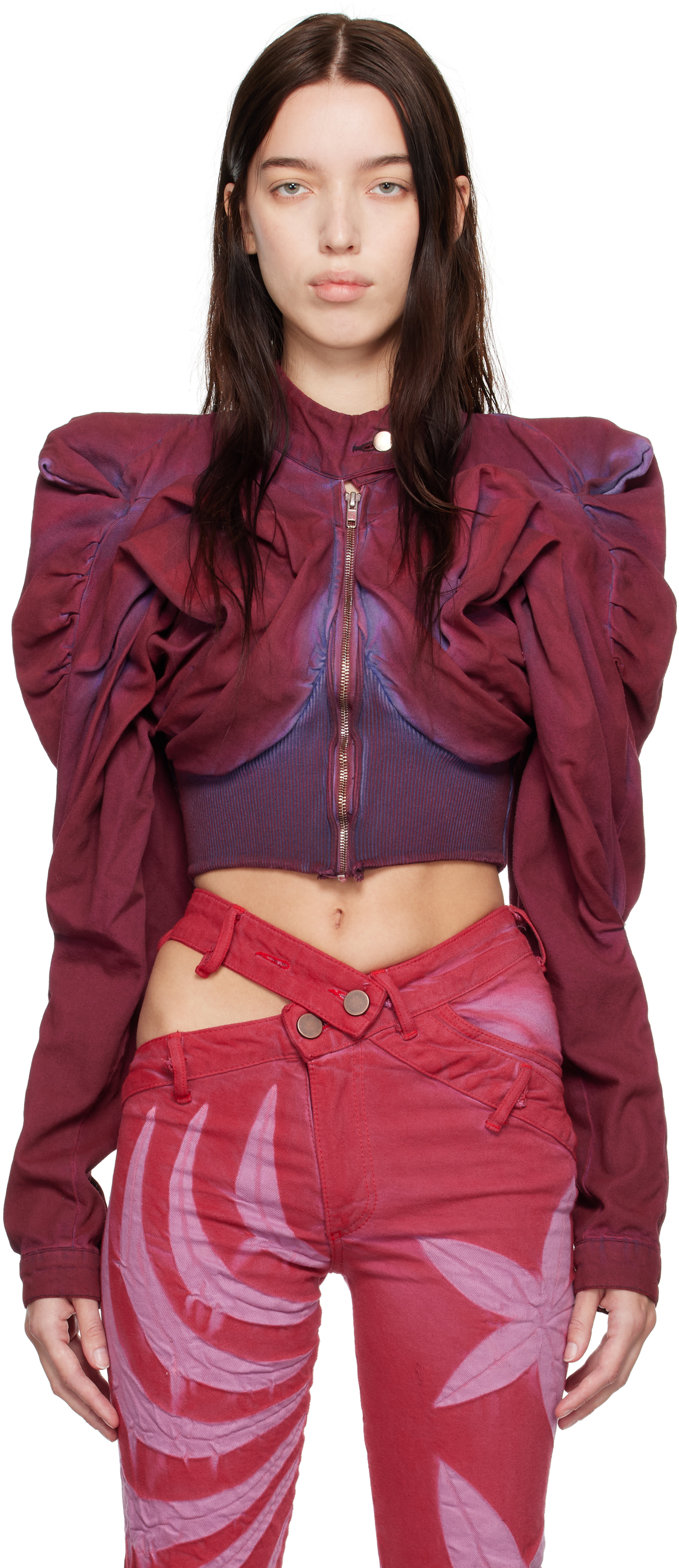 Masha Popova Ssense Exclusive Red Scrapyard Draped Denim Jacket In Crimson