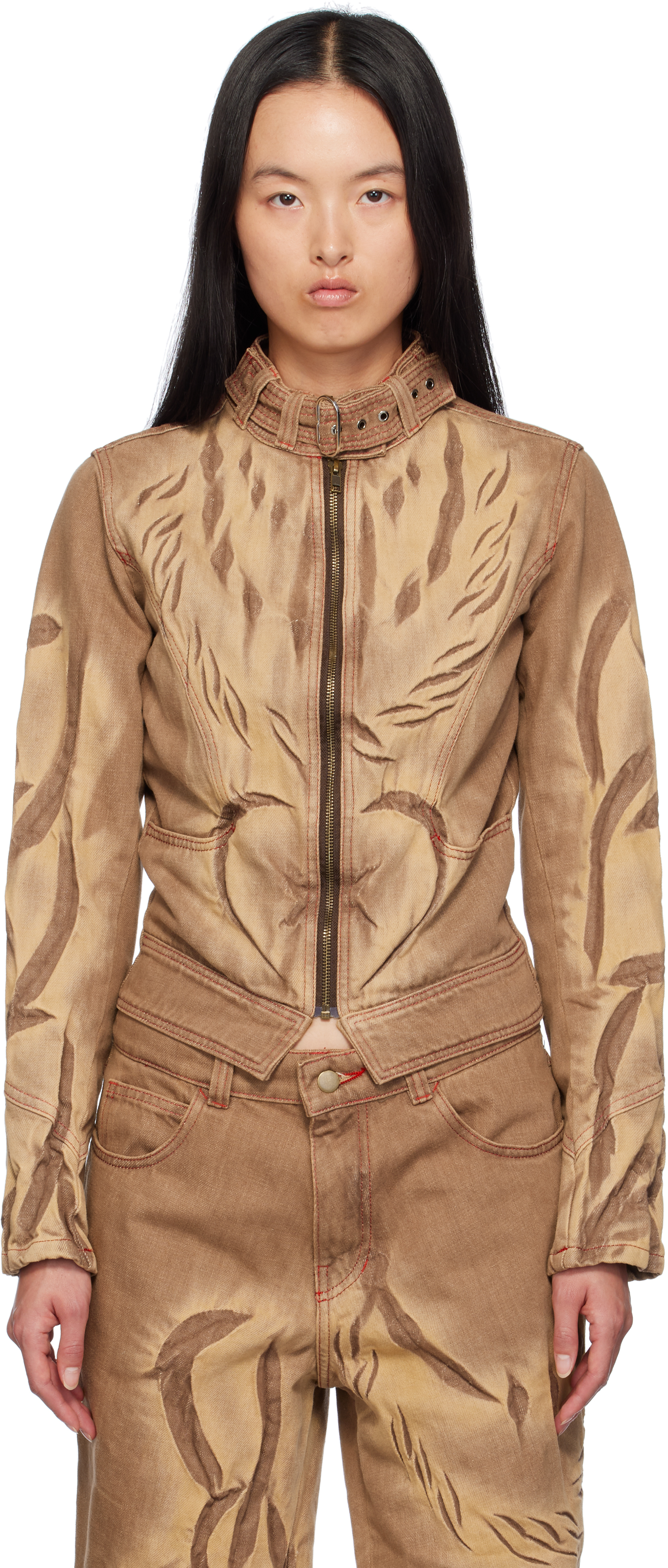 Shop Masha Popova Ssense Exclusive Brown Chain Racing Denim Jacket In Mocha Fossil