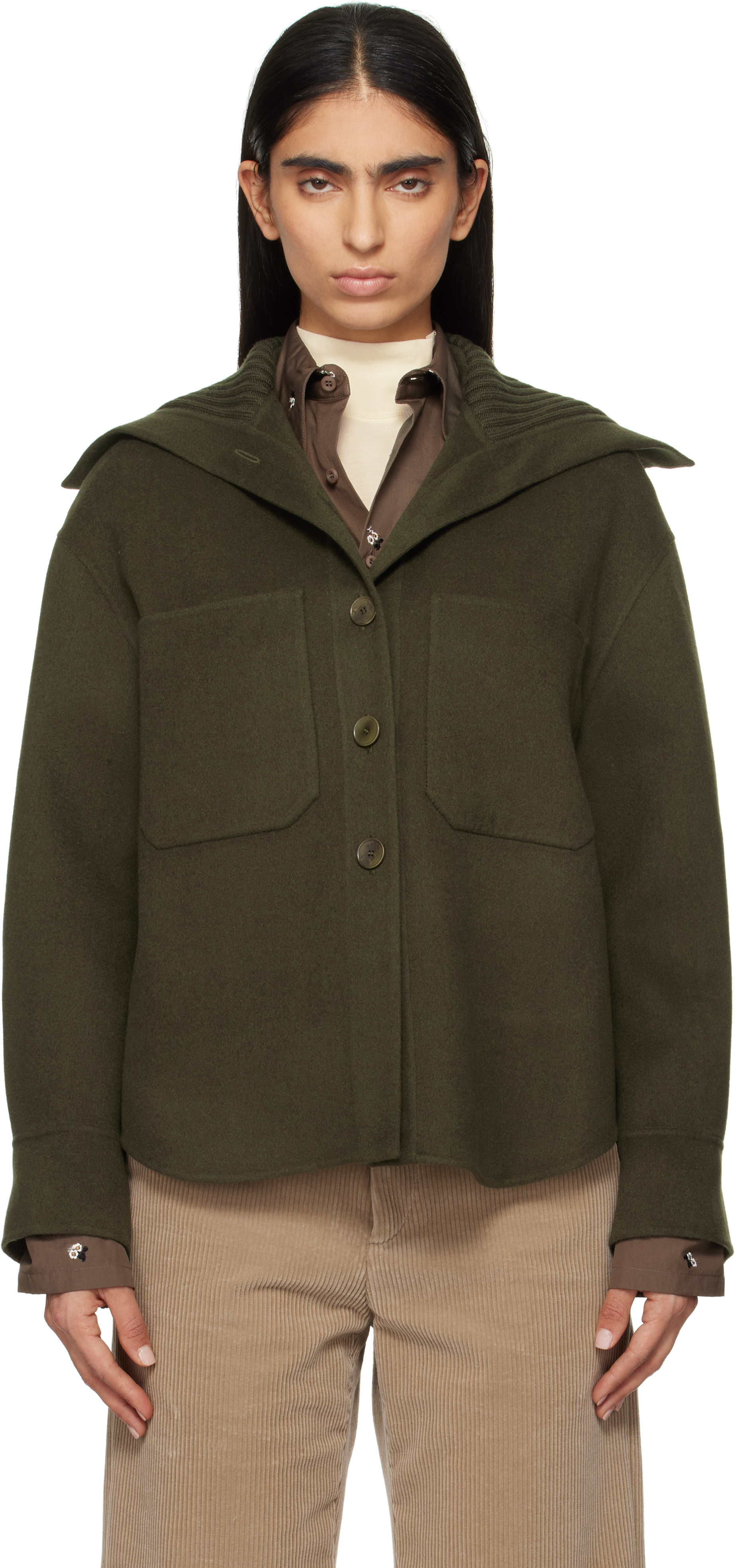 【関税込み】JOSEPH カーキ Light Double Face Henri ジャケット Light Double Face Henri Jacket - グリーン | JOSEPH JP