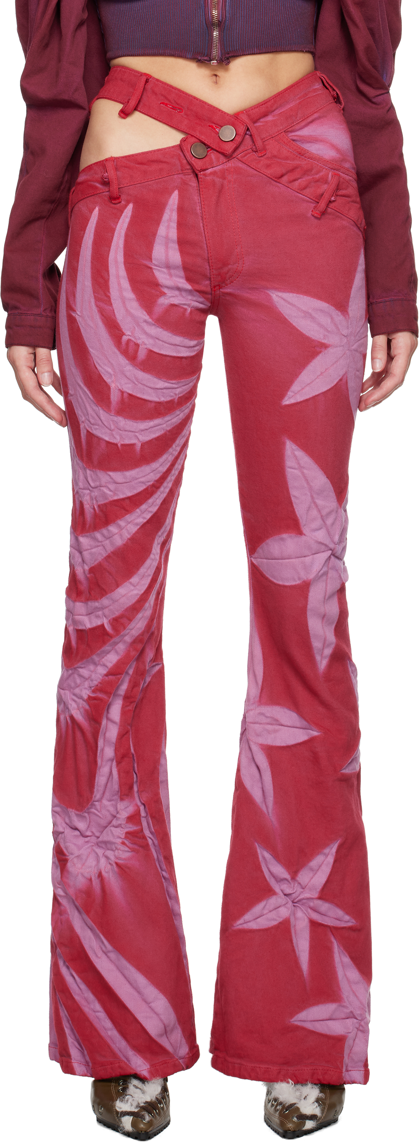 Masha Popova Red & Purple Flower Jeans In Crimson Lilac