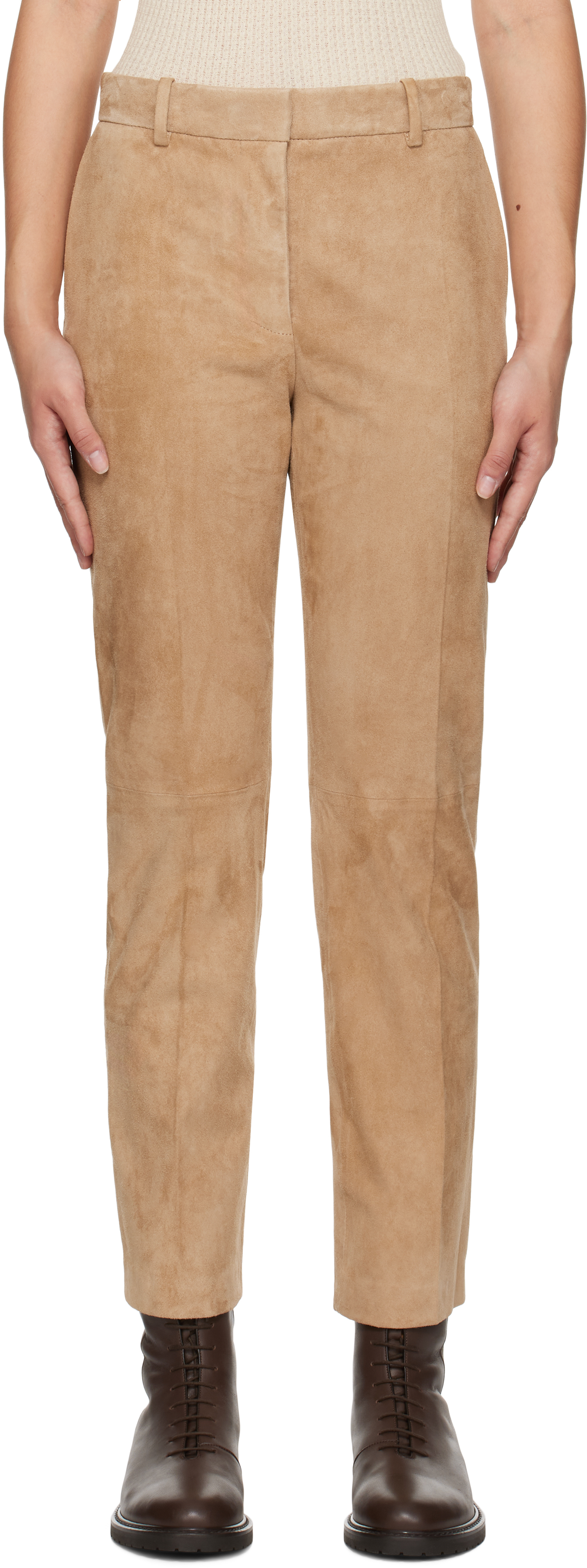 Beige Stretch Coleman Suede Trousers