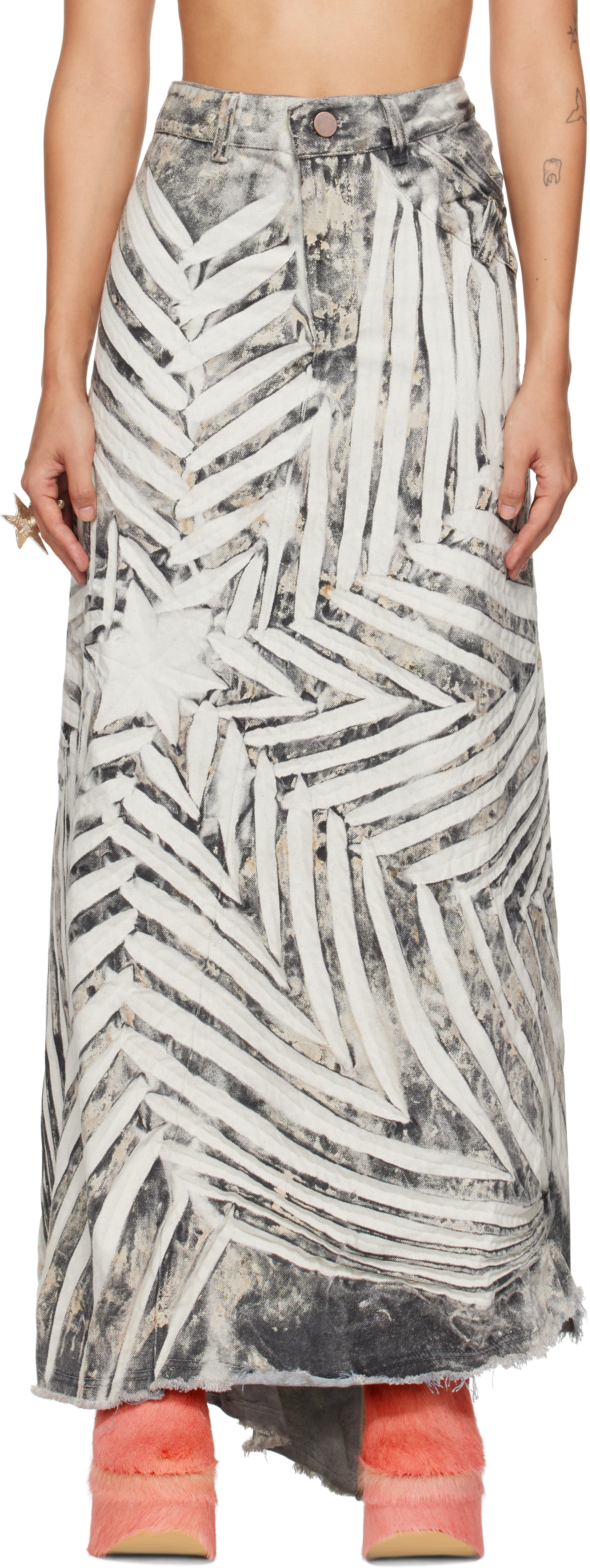 MASHA POPOVA SSENSE EXCLUSIVE WHITE & BLACK DENIM MAXI SKIRT 