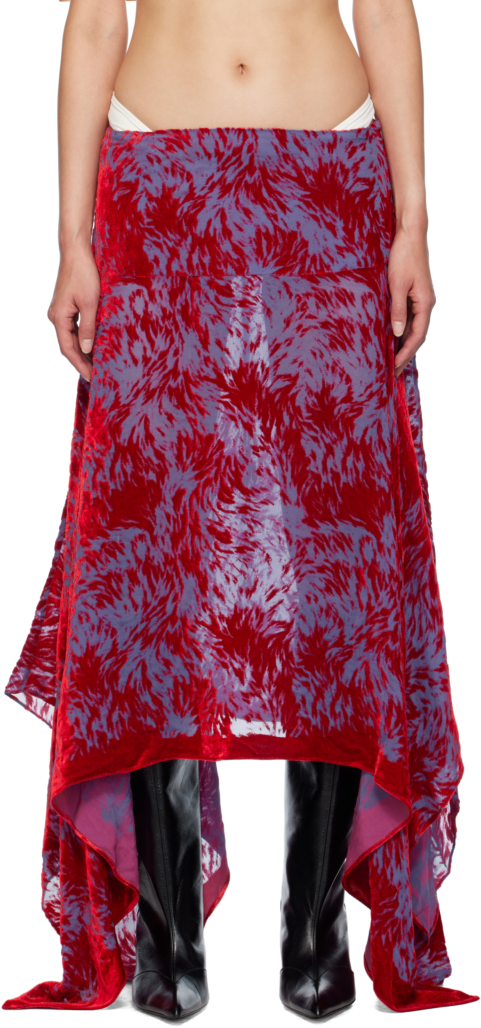 Shop Masha Popova Red & Purple Silk Velvet Handkerchief Maxi Skirt In Crimson Lilac