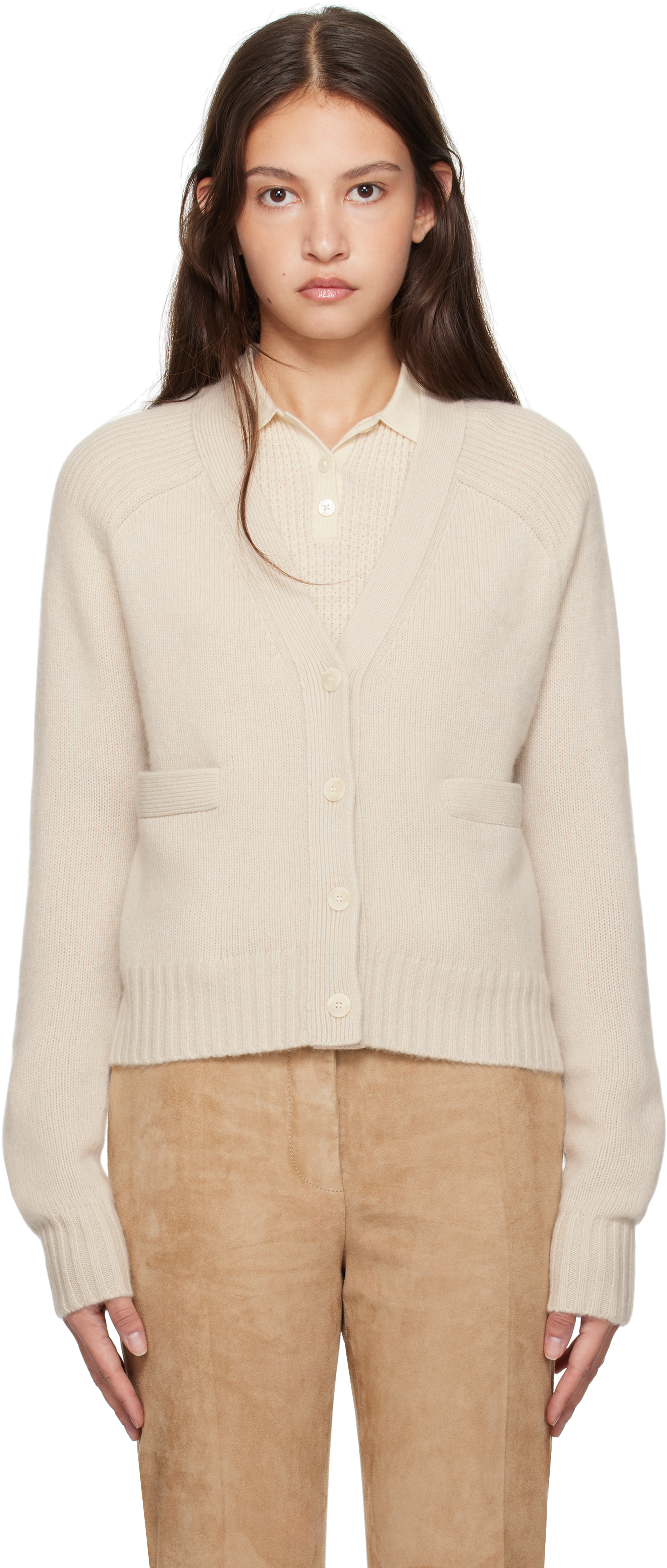 ジョゼフ／カシミヤ100% ボリューム袖Vネックカーディガン オフホワイト 白 JOSEPHのオフホワイト Open カシミヤ カーディガンがセール中