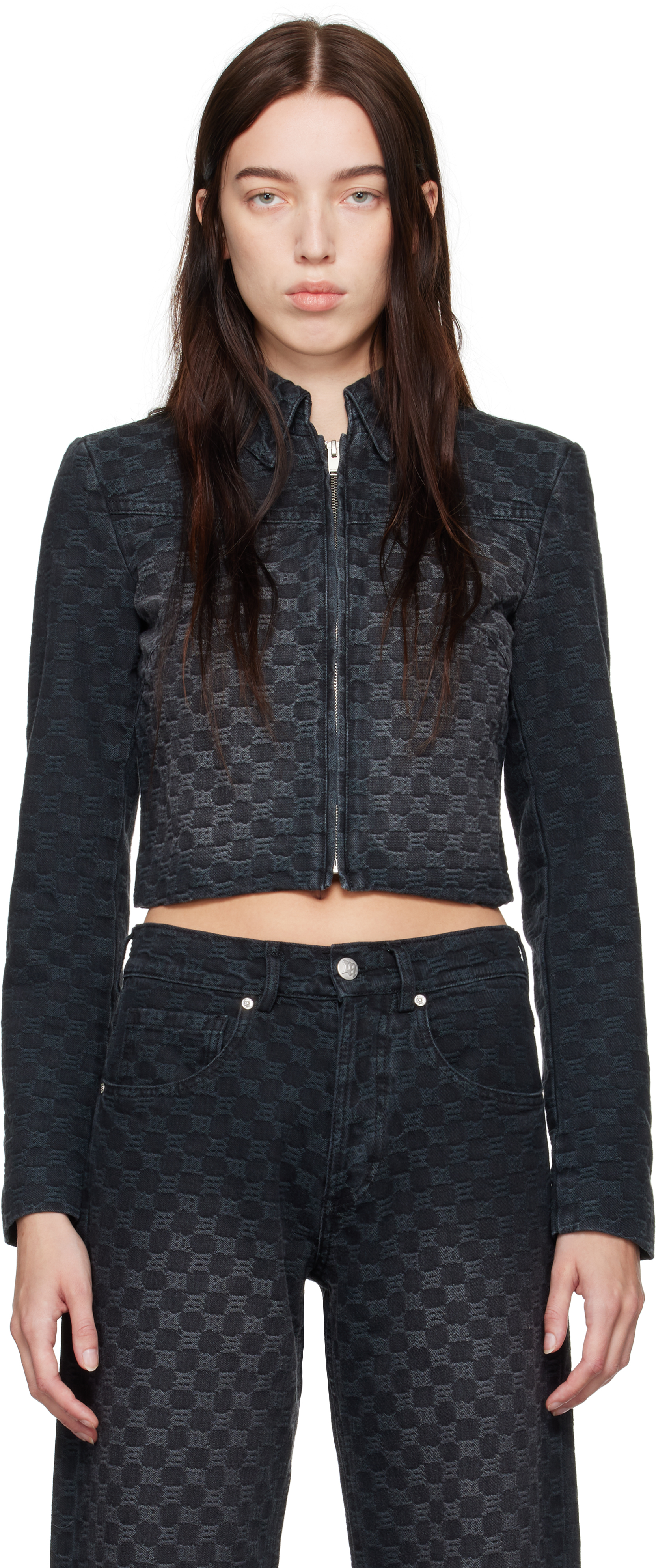 Shop Misbhv Black Jacquard Monogram Denim Jacket