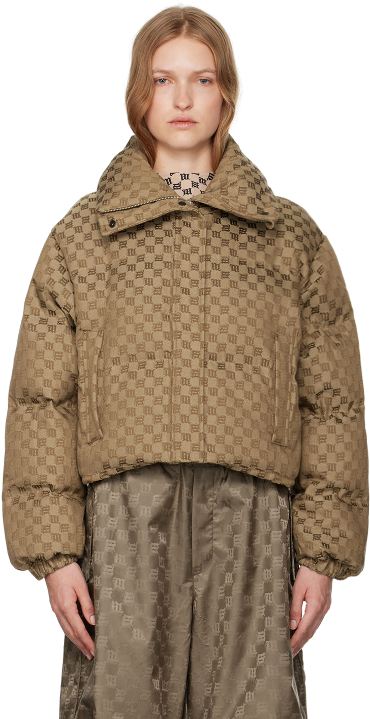 Shop Misbhv Beige Jacquard Monogram Puffer Jacket In Biscotto