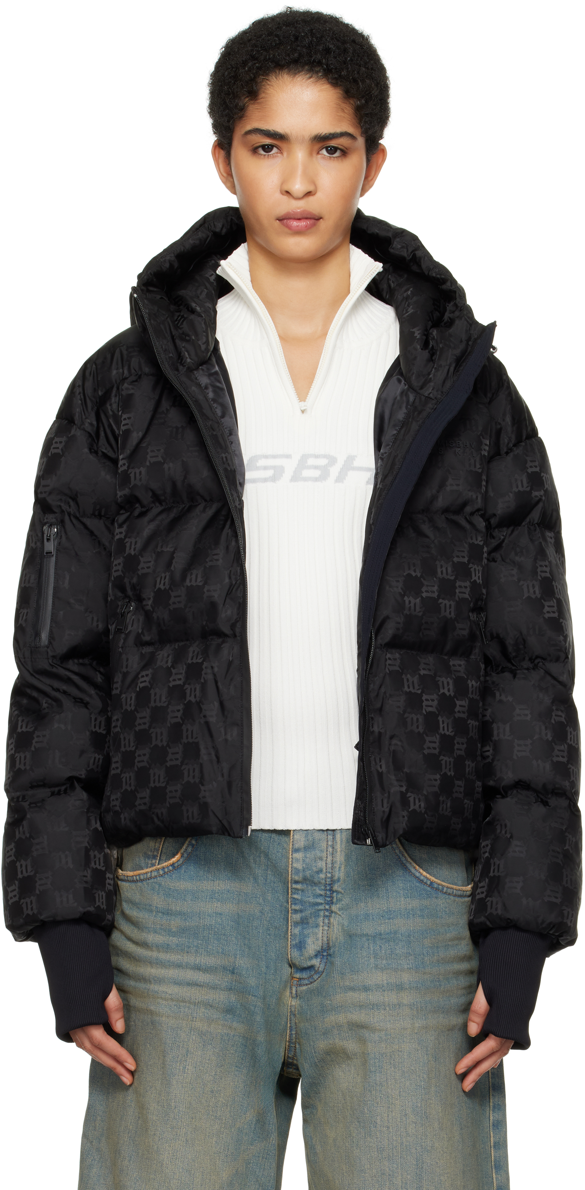 Shop Misbhv Black Ski Monogram Nylon Square Puffer Jacket