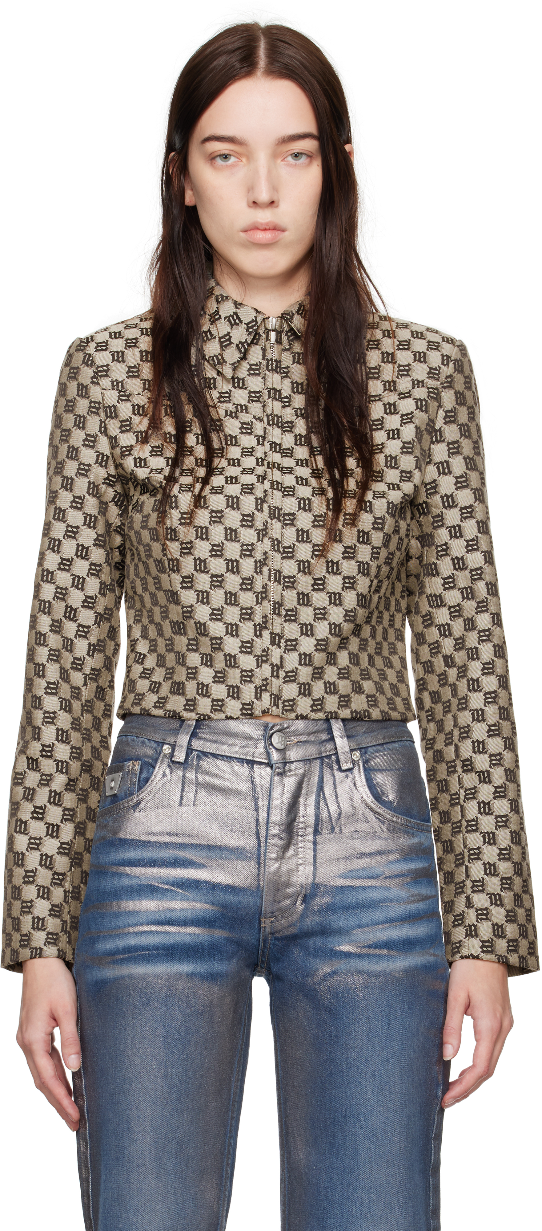 Jacquard Canvas Monogram Cropped Jacket