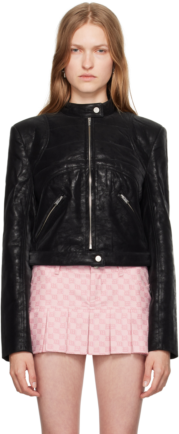 Black Quilted Faux-Leather Jacket