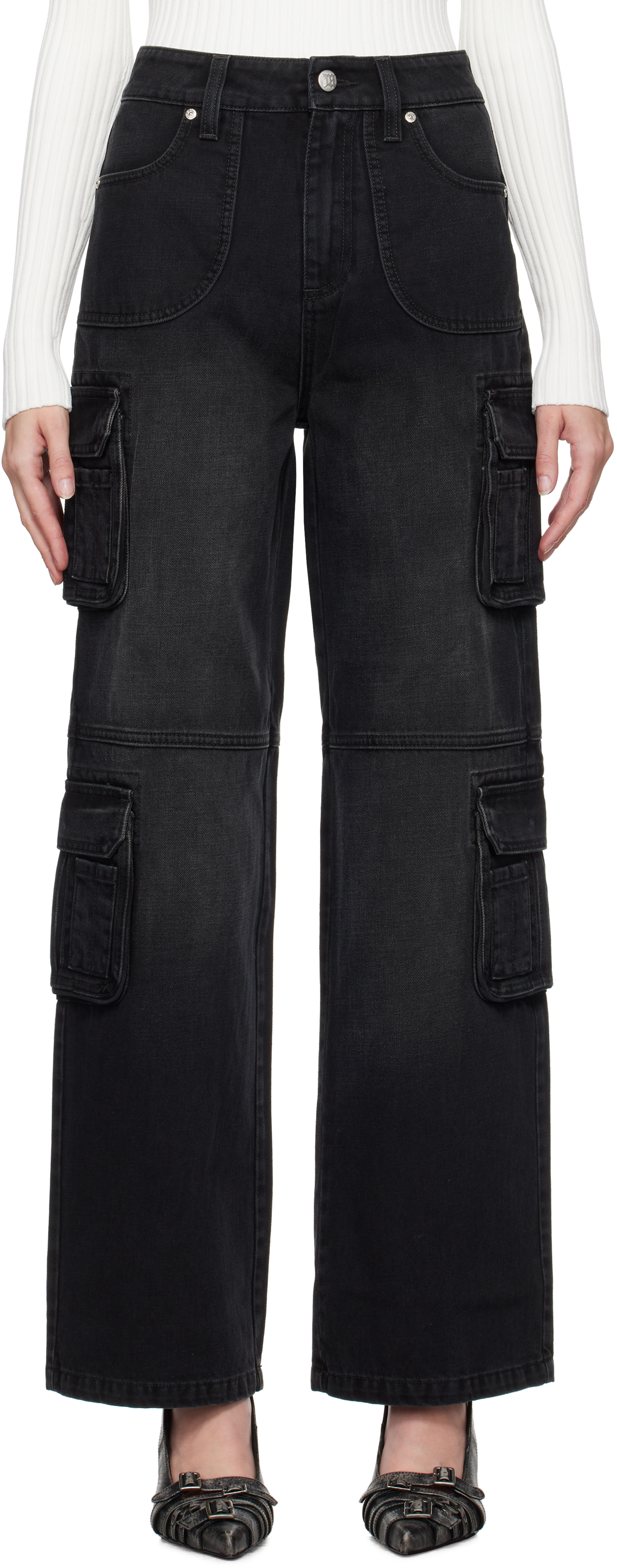 Black Washed Cargo Jeans