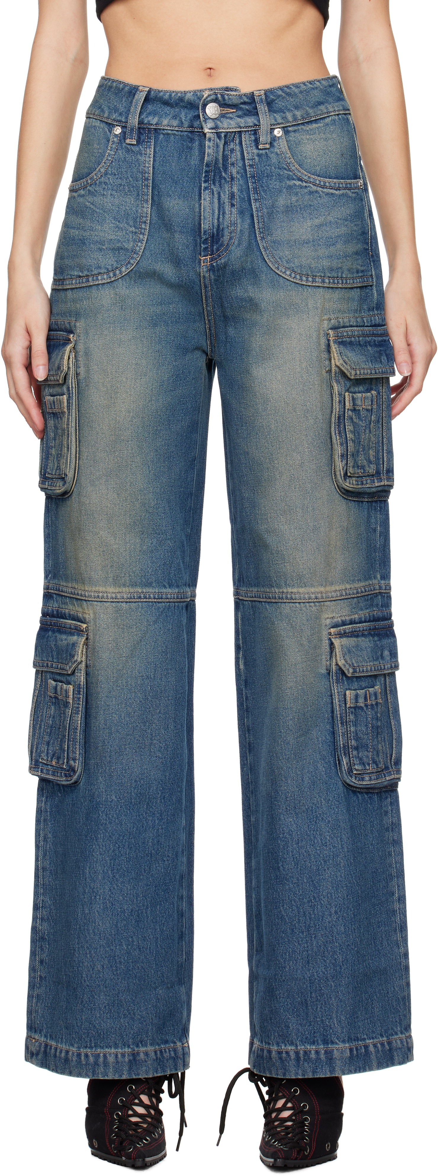 Shop Misbhv Blue Cargo Jeans In Malibu Blue