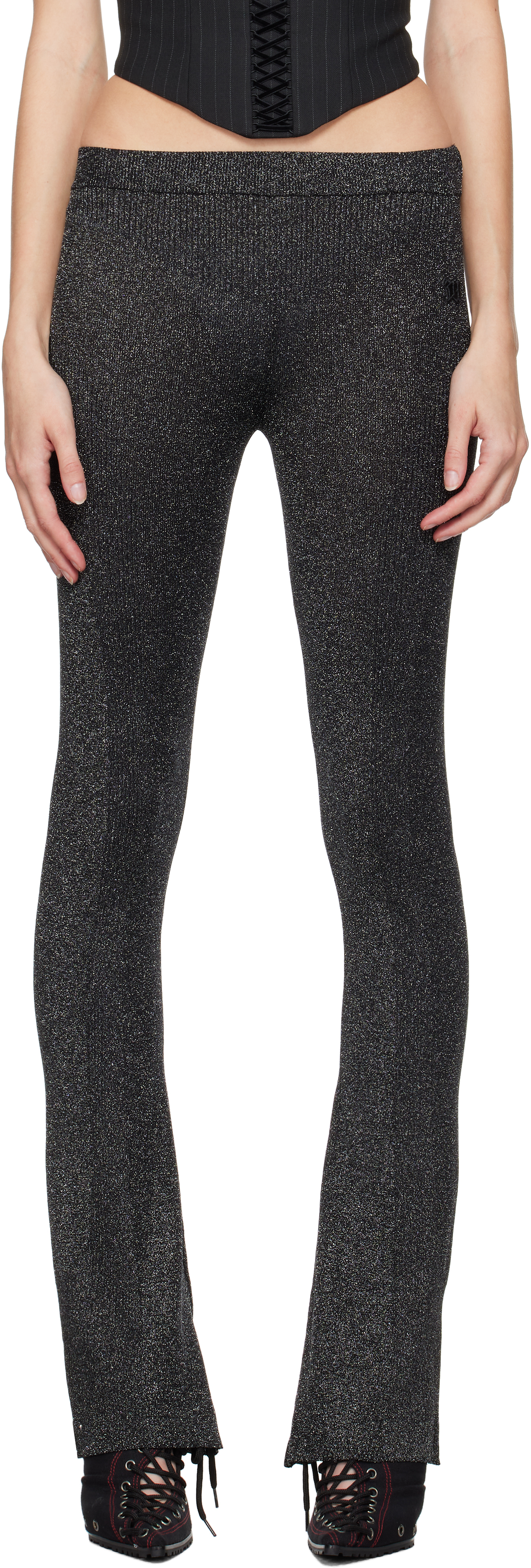 Shop Misbhv Black Knitted Flared Trousers In Silver Black