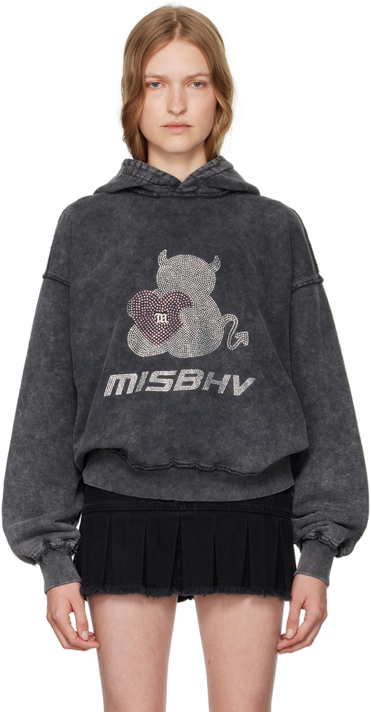 Shop Misbhv Black 'my Bear' Hoodie In Stone Wash