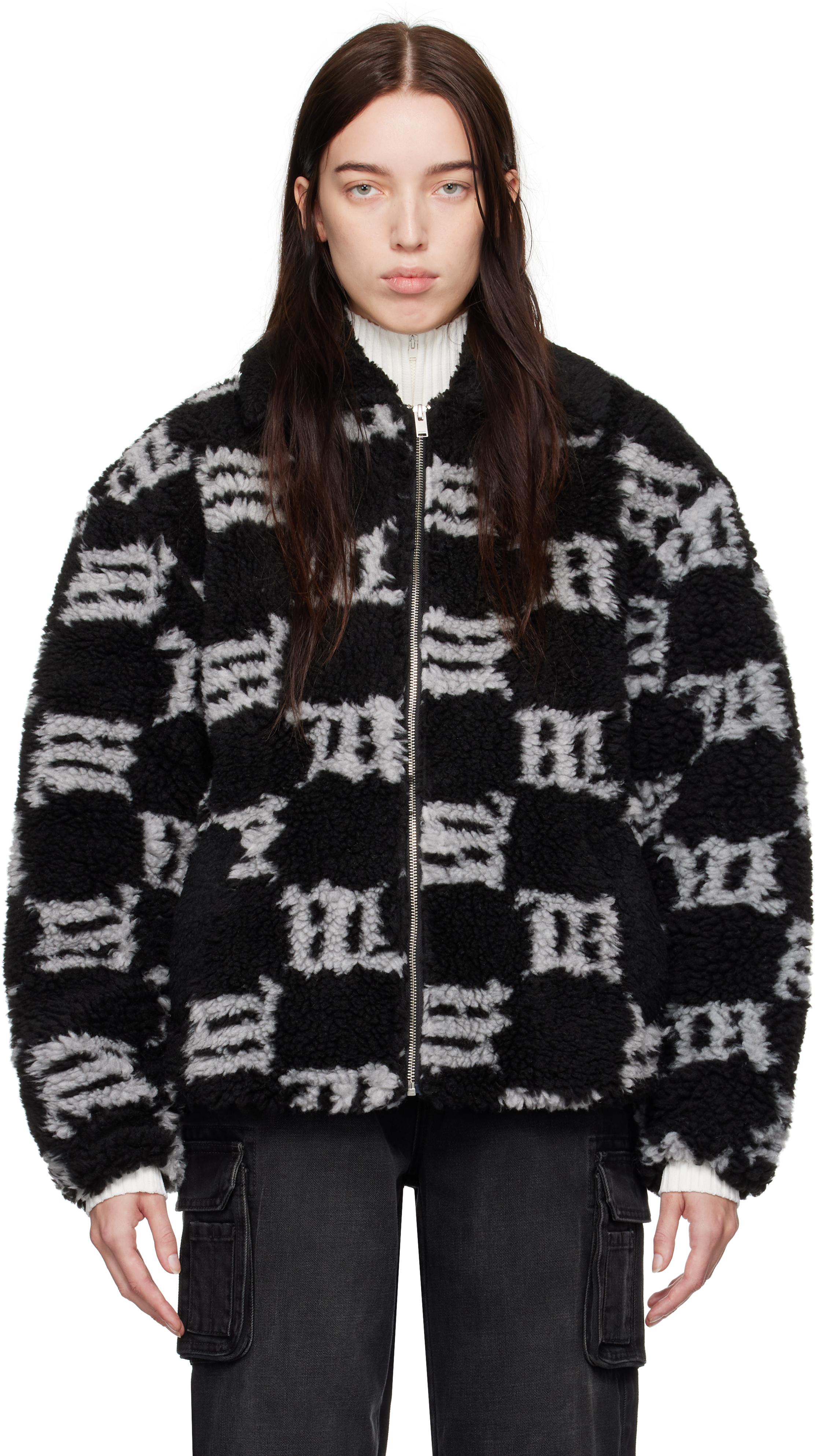 Shop Misbhv Black Monogram Faux-shearling Jacket In Mlc