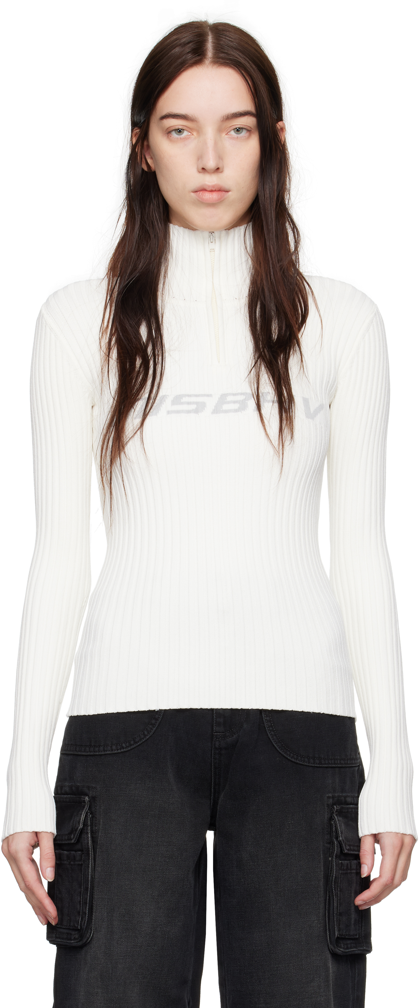 Shop Misbhv White Knitted Quarter-zip Ski Turtleneck