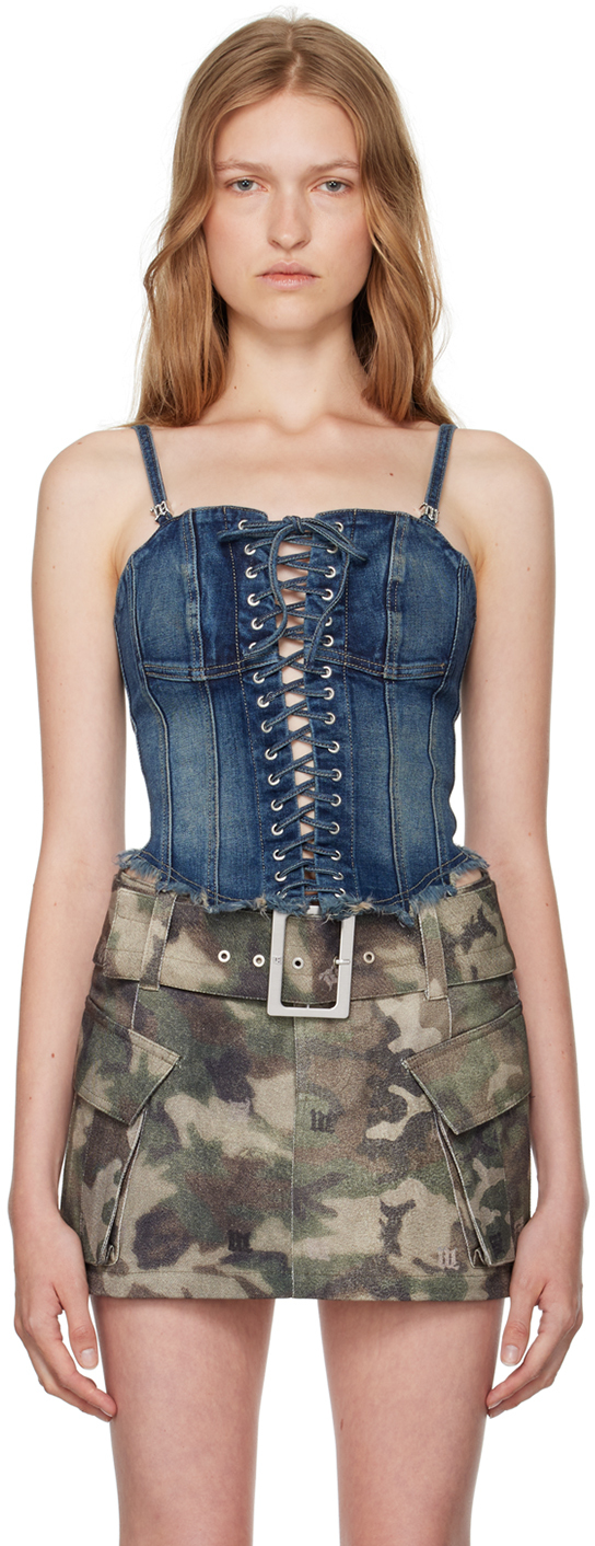 Shop Misbhv Blue Lara Denim Corset Top In Malibu Blue