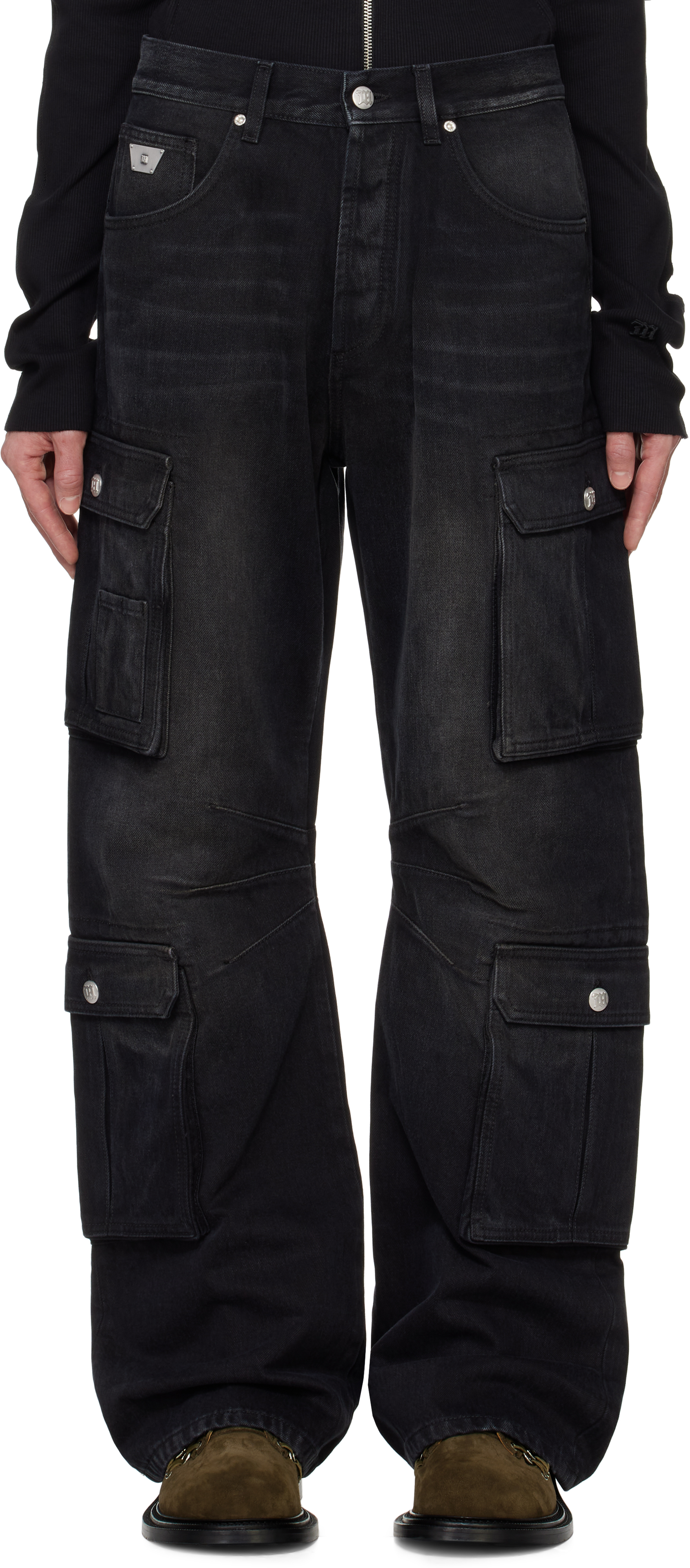 Misbhv Black Faded Denim Cargo Pants In Washed Black