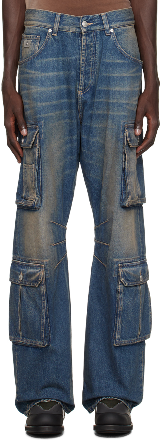 Blue Faded Denim Cargo Pants