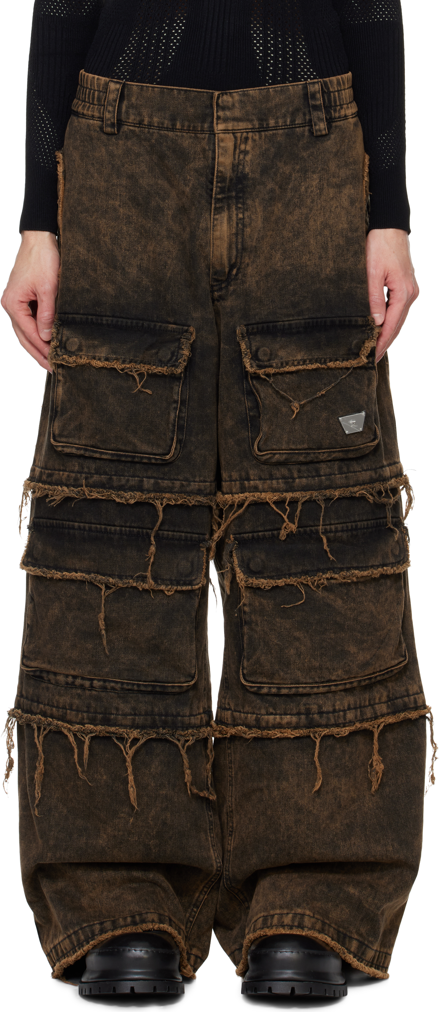 Misbhv Brown Ibiza Oversize Denim Cargo Pants In Acid Black