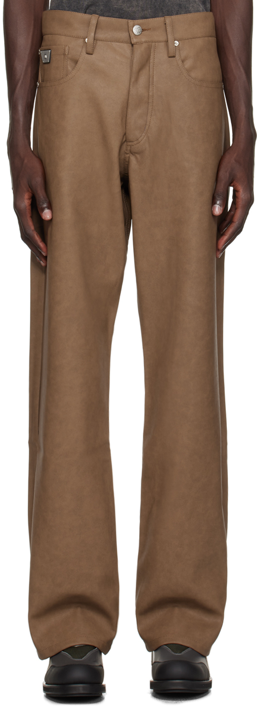 Shop Misbhv Brown Matte Faux-leather Trousers