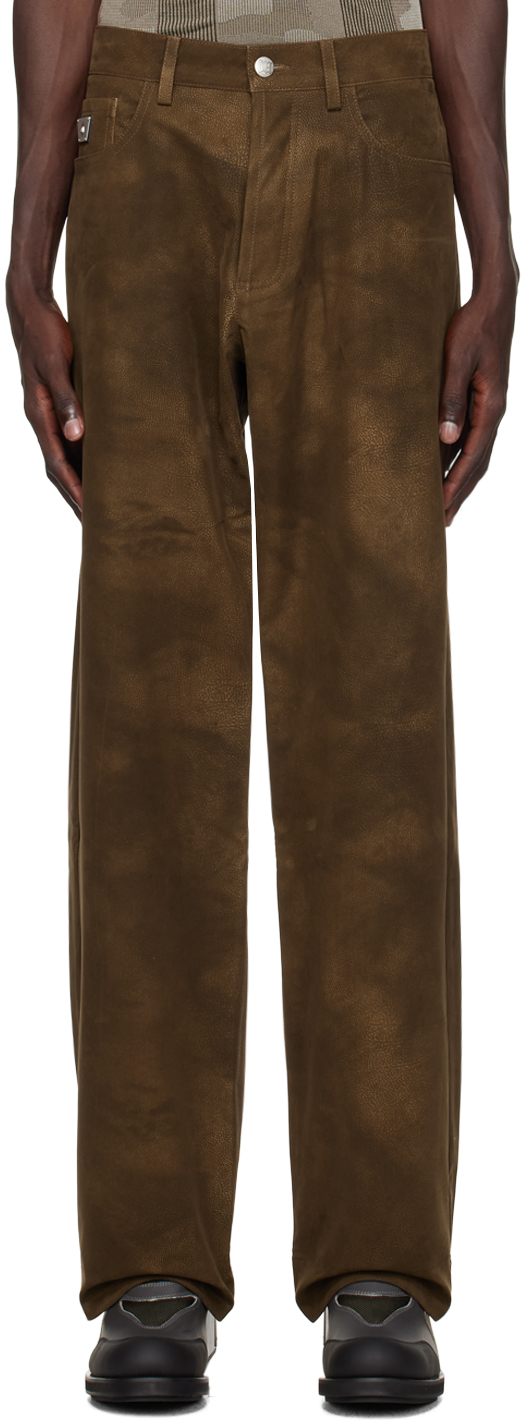 Shop Misbhv Brown Faded Faux-suede Trousers