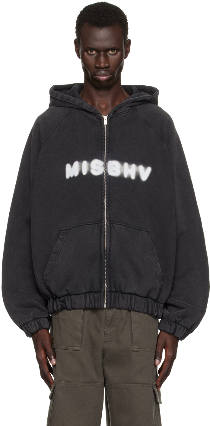 Shop Misbhv Black Community Zipped Hoodie In Washed Black