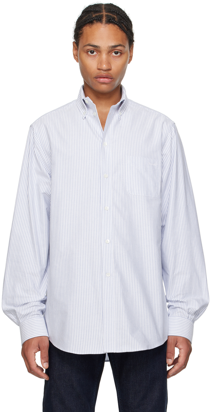 Shop Bally Blue & White Striped Shirt In Multiblue