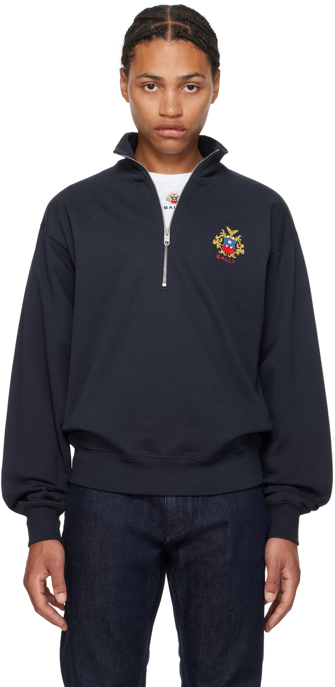 Navy Embroidered-Logo Sweatshirt