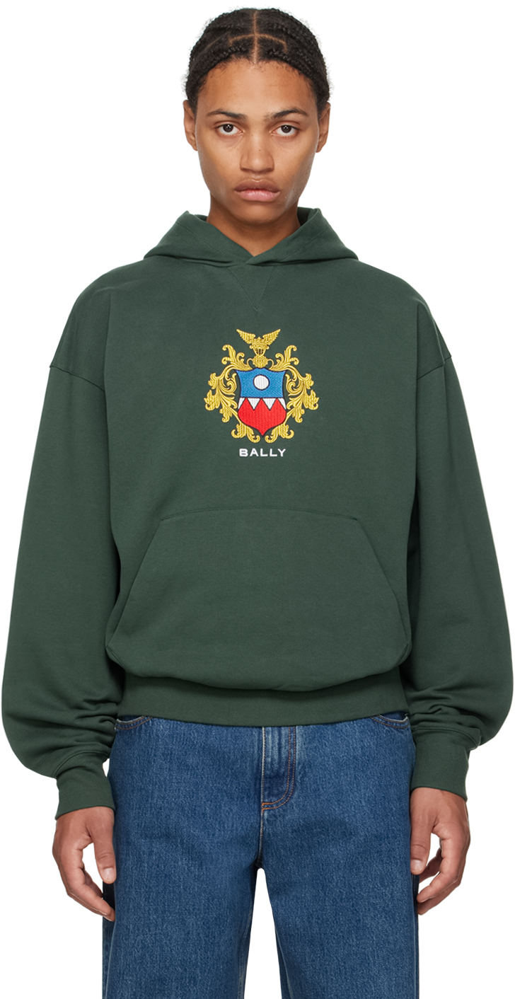 Green Embroidered-Logo Hoodie