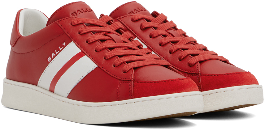 Bally Low Top Sneakers In Calf Leather In Candy Red/white