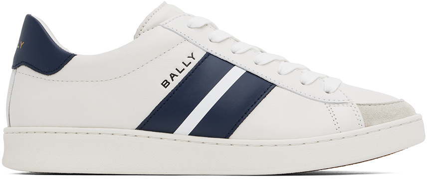 Shop Bally White & Navy Tennis Sneakers In White/marine