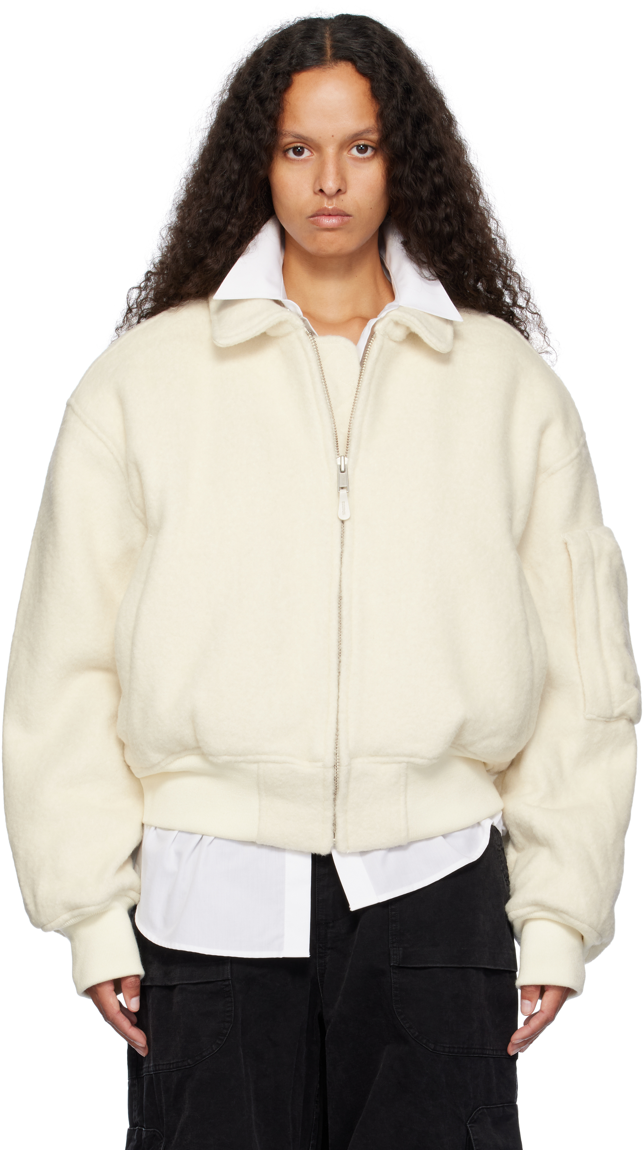 Shop Entire Studios Off-white Duke Bomber Jacket In Pumice