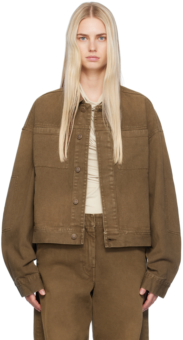 Shop Entire Studios Brown Gem Denim Jacket In Military Stone