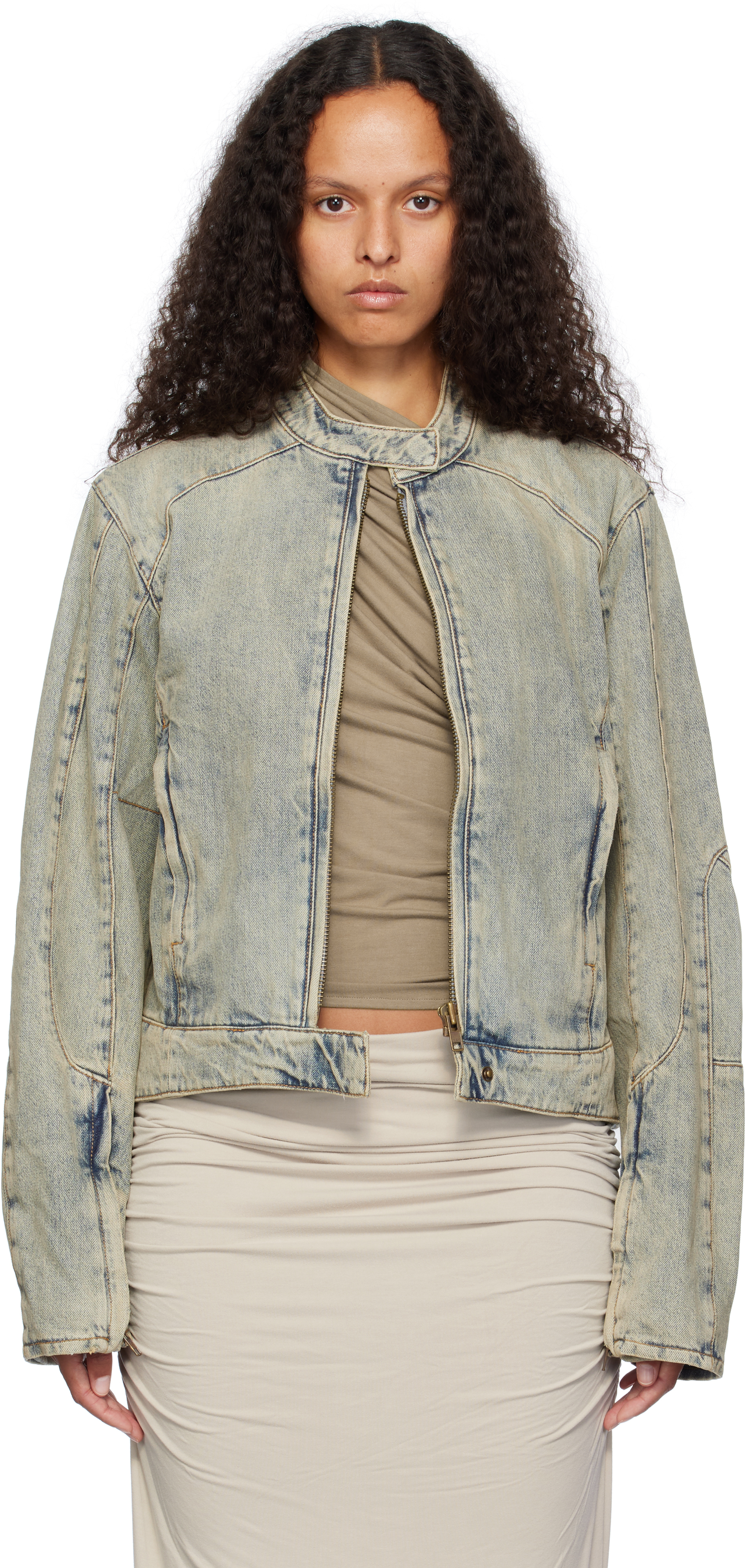 Shop Entire Studios Blue Moto Denim Jacket In Surface Wave