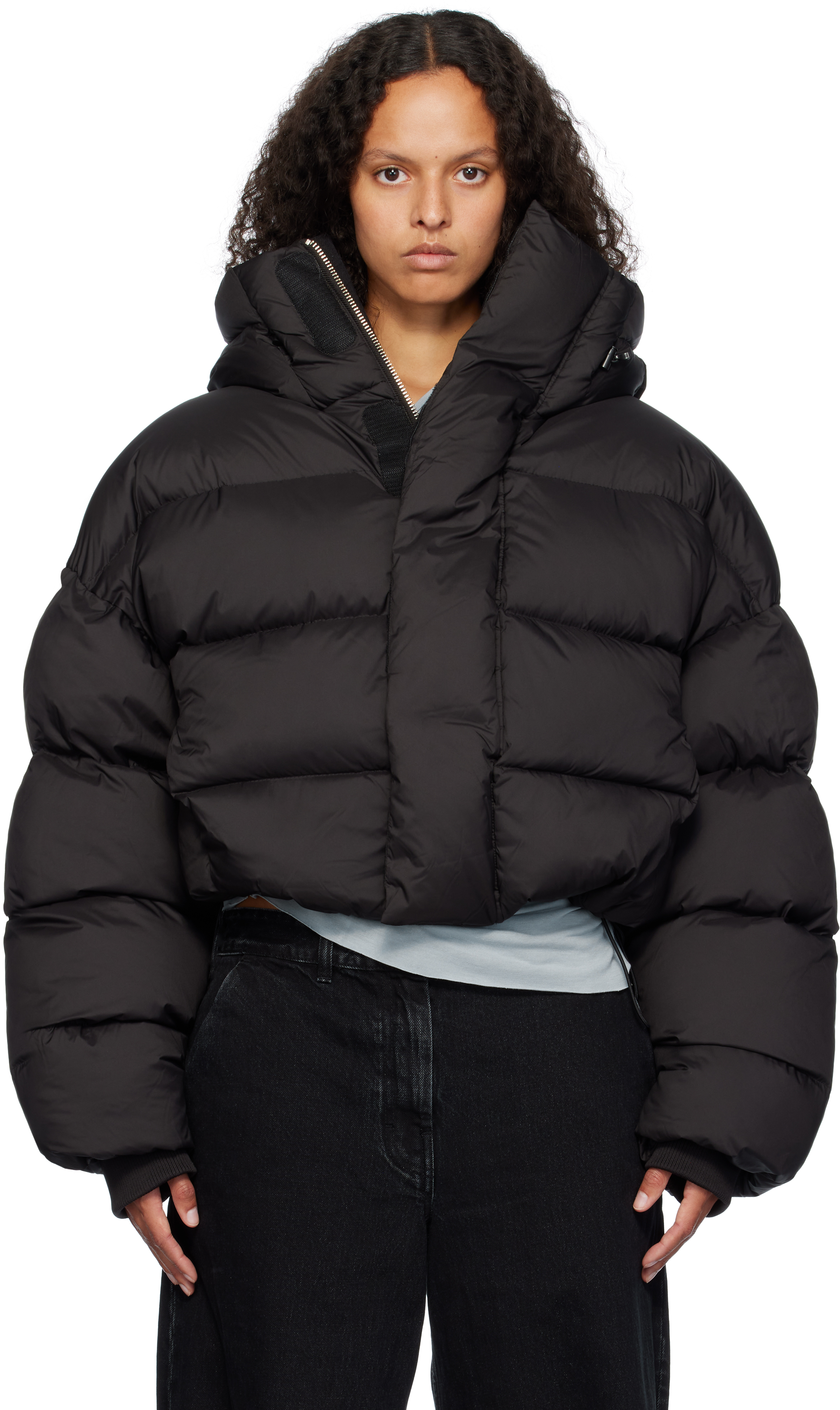 Shop Entire Studios Black Mml Hooded Down Puffer Jacket In Pupil