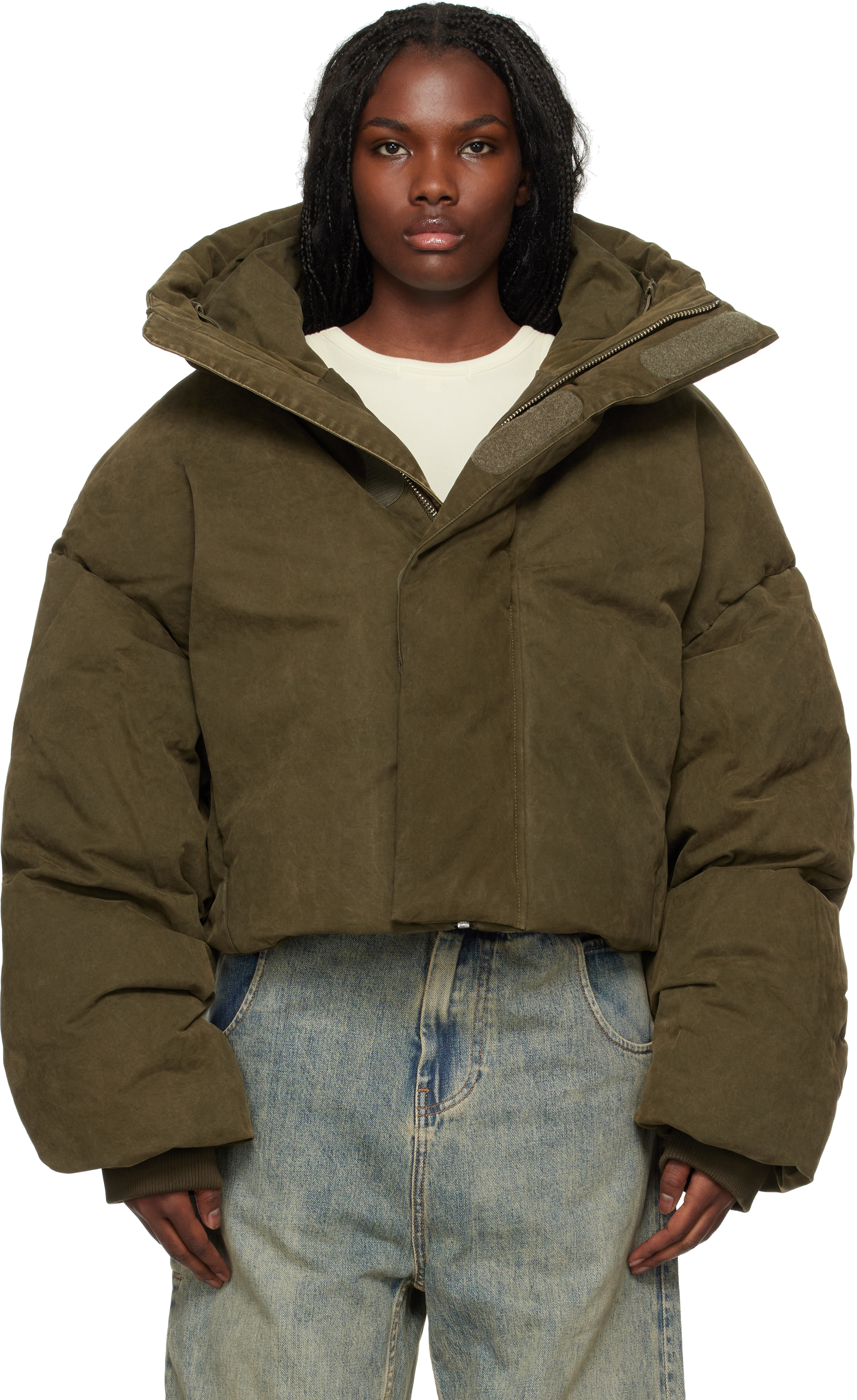 Khaki MML Hooded Puffer Down Jacket