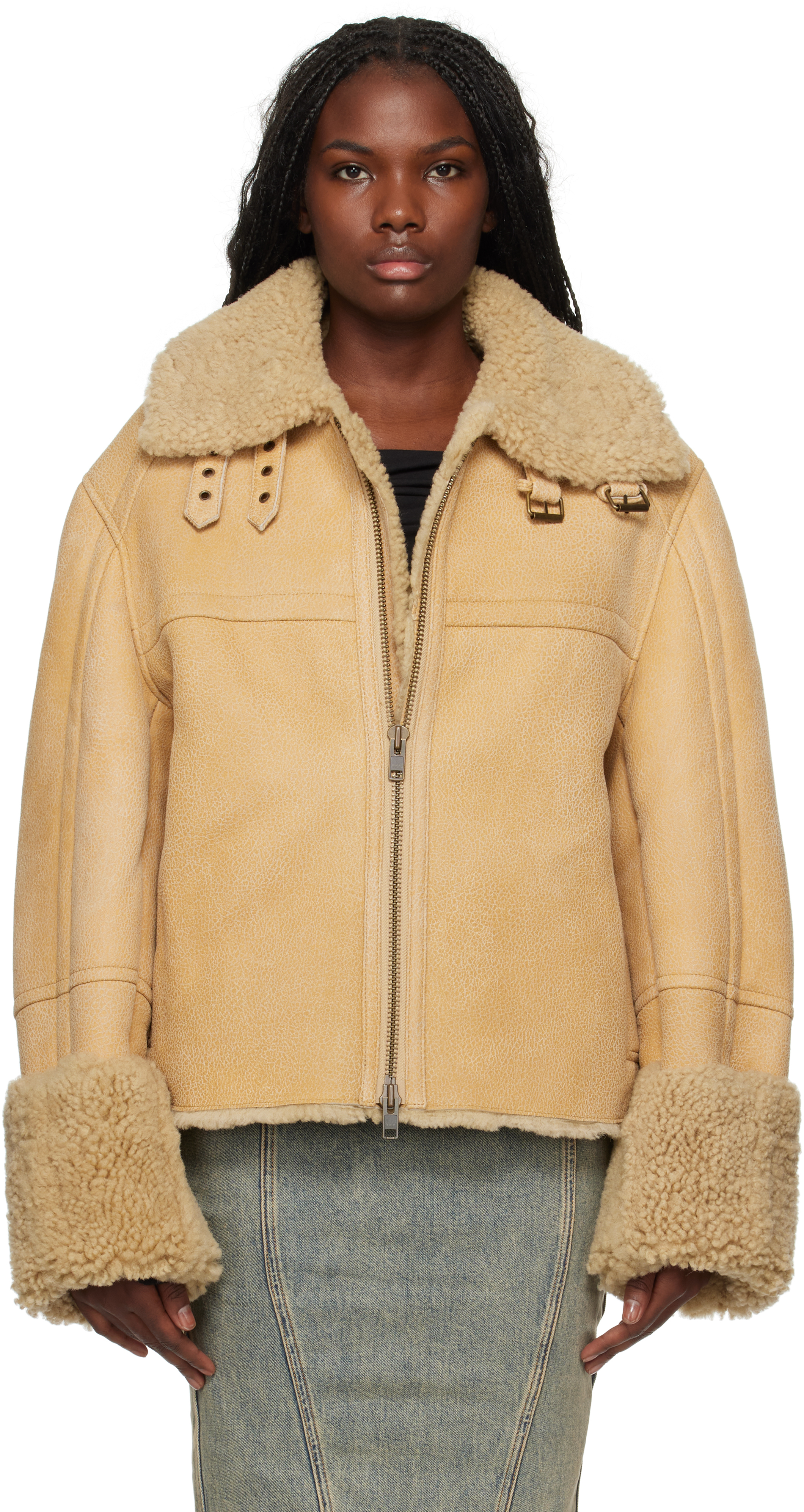 Entire Studios Tan 01 Shearling Jacket In Camel